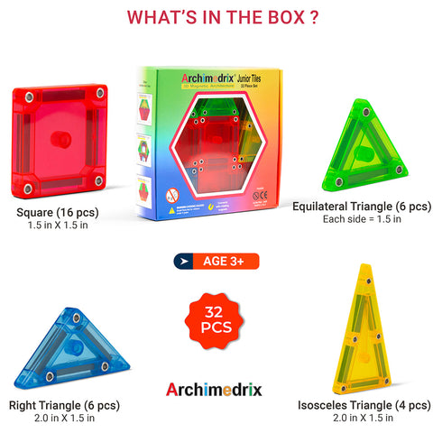 Archimedrix 32 pcs Junior Magnetic Tiles